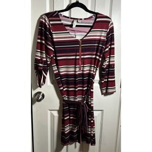 Tacera Colorful 3/4 Sleeve Zip‎ Front V-Neck Midi A-Line Dress Petite Size S